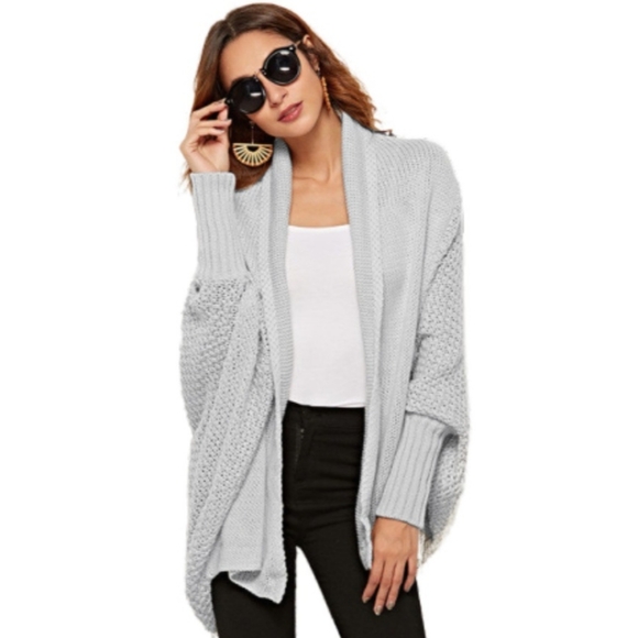 Oversized Knit Cardigan Batwing Sleeve Lightweight Baggy Open Front Sweater - Picture 12 of 14